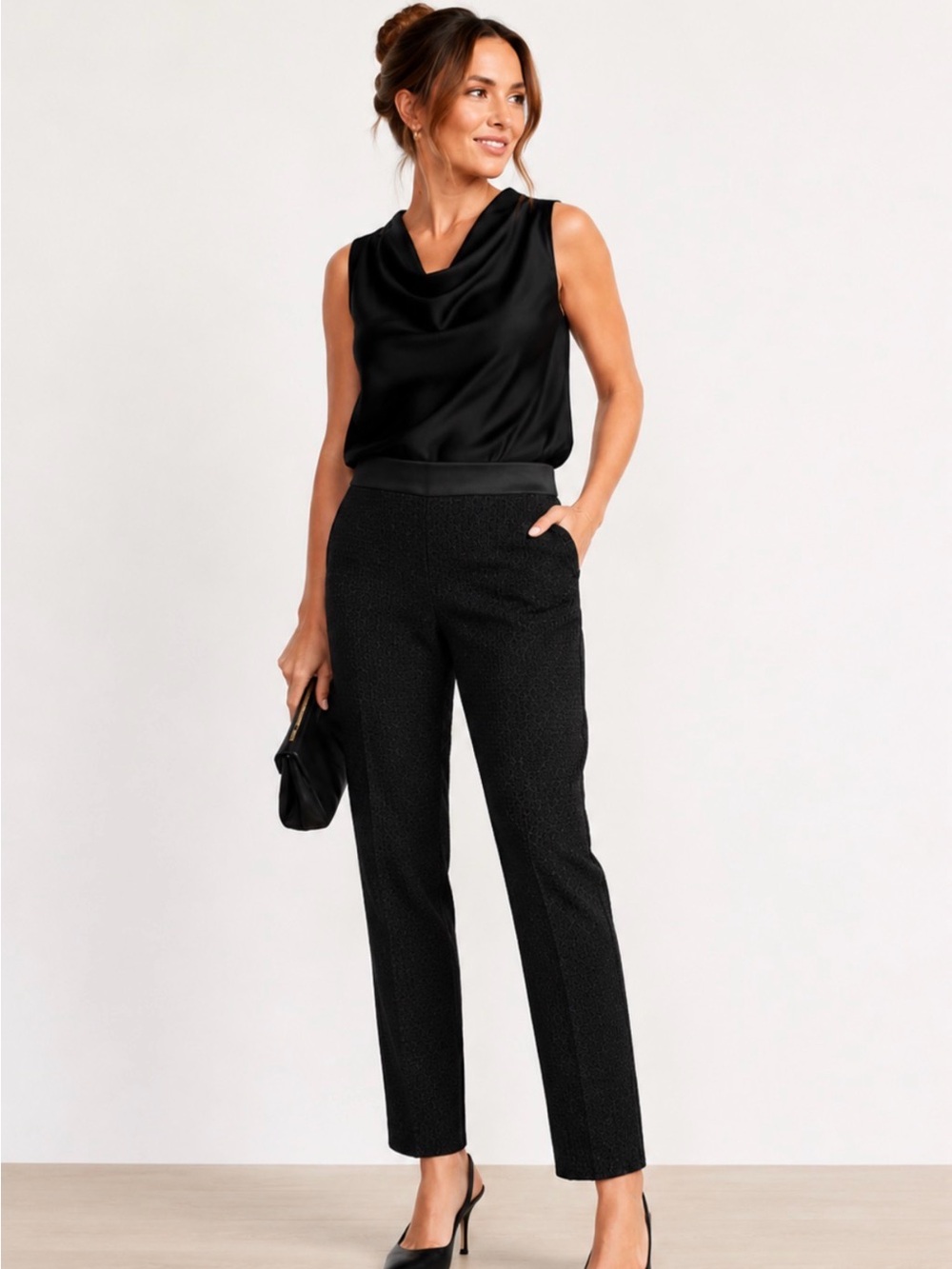 Banana Republic Black Jacquard Cropped Tuxedo Pants | Size 12
